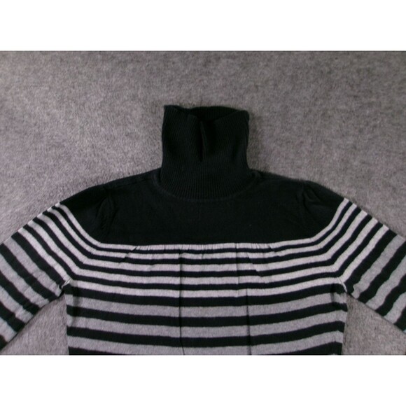 ANA Sweater Women M Petite Black Gray Striped Turtleneck Cashmere Blend Pullover - Picture 2 of 9